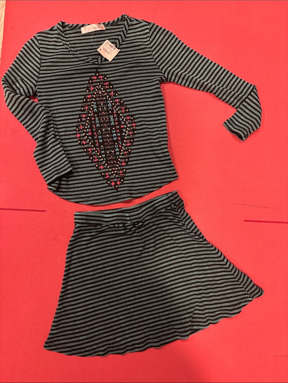 Vocal Striped Skirt Set w/beaded Graphic school birthday play